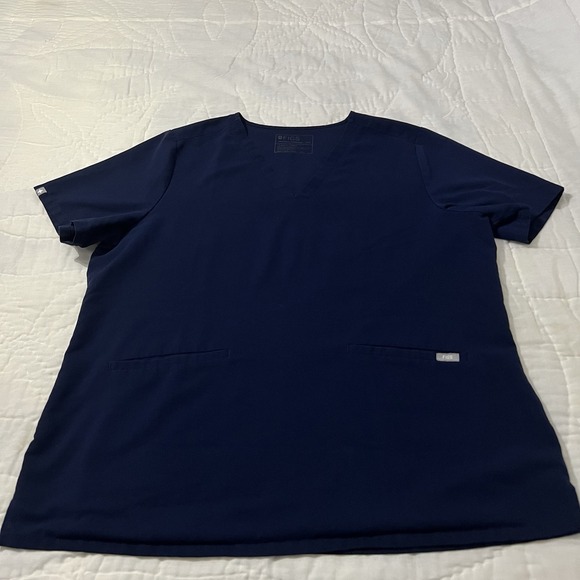 Figs Tops - Figs Scrub Top Women XXL Blue Casma 3 Pocket V Neck Medical Nurse Stretch FW1100